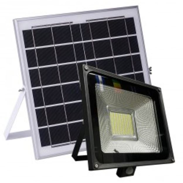 Image sur PROJECTEUR LED 100W AVEC DETECTEUR ET PANNEAU SOLAIRE